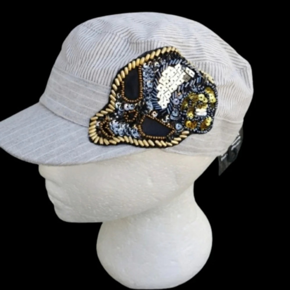Skull sequin‎  stripe cotton baseball cap NWT - Picture 6 of 7